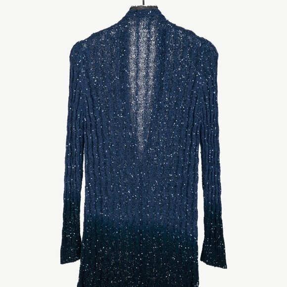 Oscar de la Renta AW/10 Blue-Ombre Silk-Blend Sequined Cable-Knit Cardigan - Picture 2 of 9